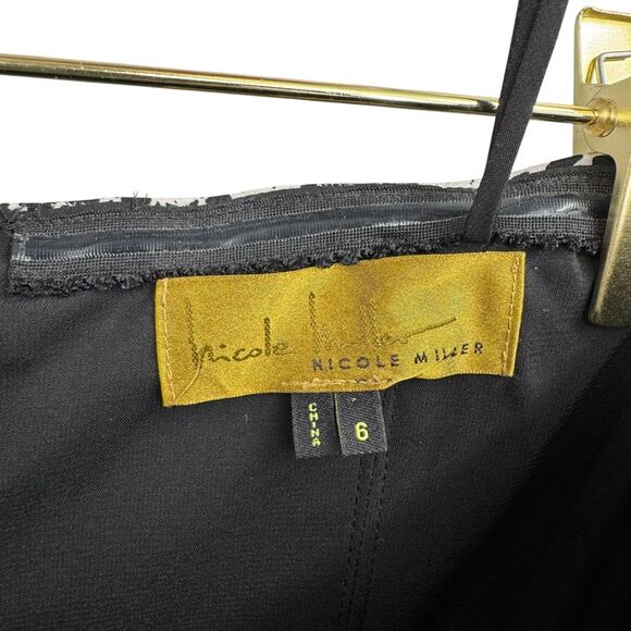 Nicole Miller Black & Cream Mixed Print Silk Blend Strapless Maxi Cocktail Dress - Picture 12 of 14